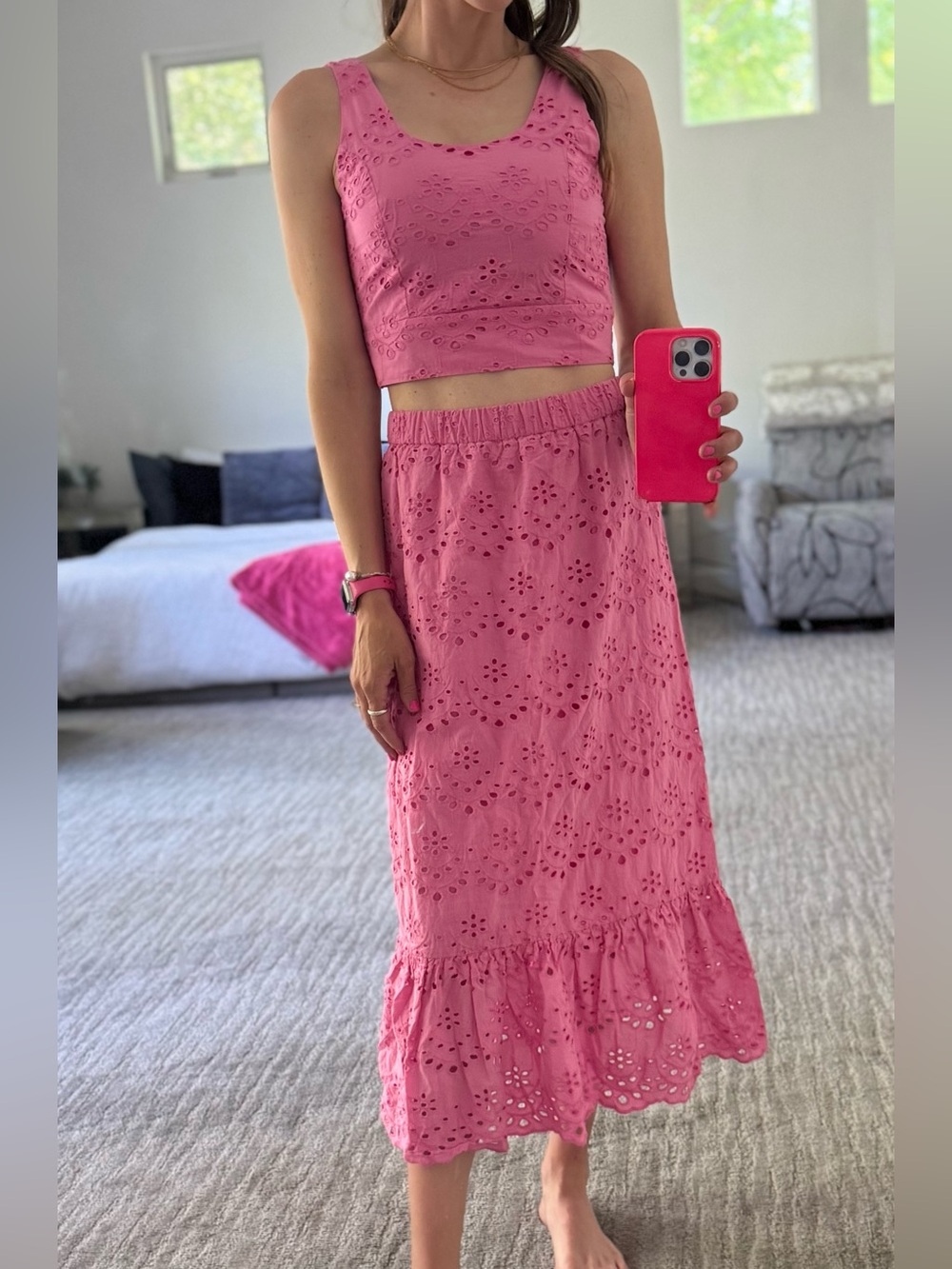 Pink Eyelet Dress Set